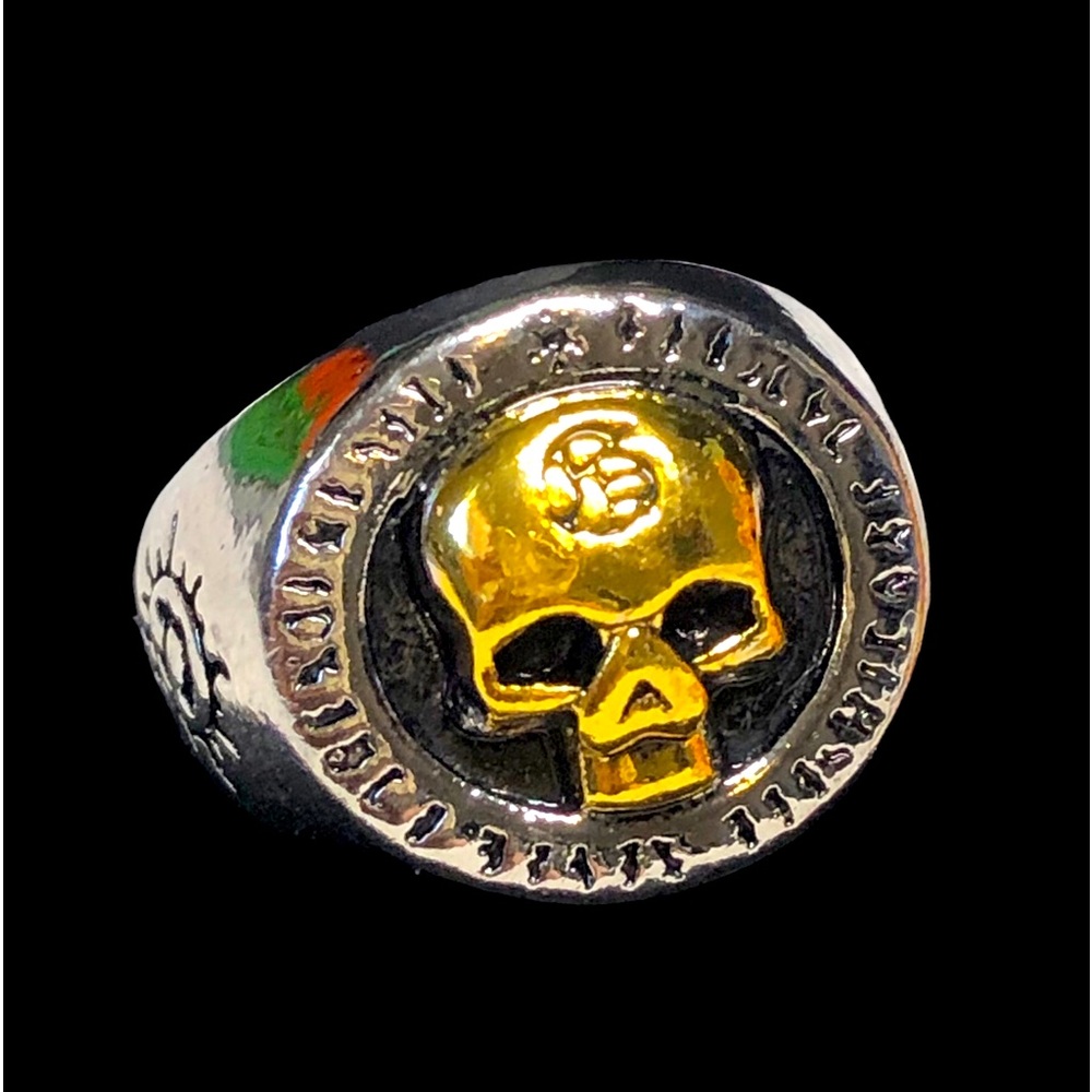 Mens skull ring -silver colored gold accent 2D